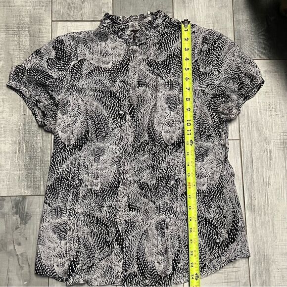 VTG 90s The Limited Black White Dot Floral Puff Cap Short Sleeve Button Shirt L - Picture 9 of 15